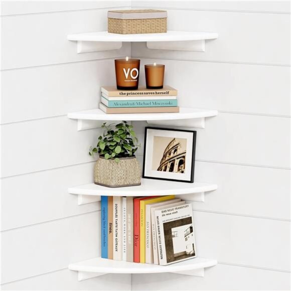 Forbena Corner White Floating Book Shelves for Wall Set of 4, Wood Nursery